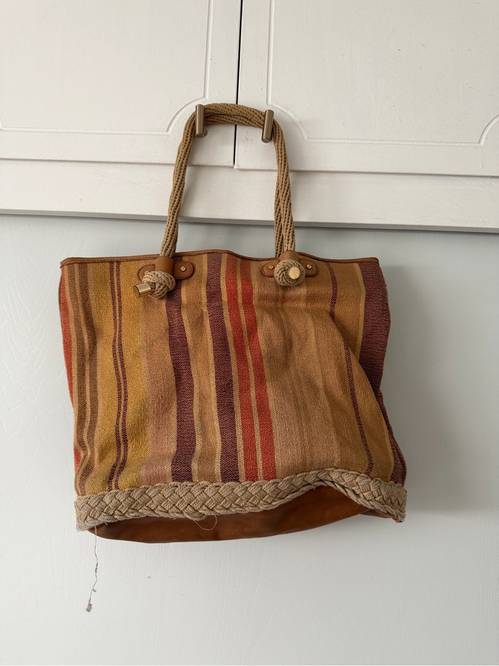Tory Burch Striped Canvas Tote in Brown, Tan & Rust - Picture 2 of 4